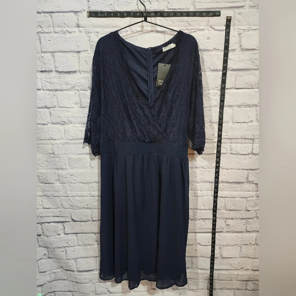 Pinup Fashion Navy Blue Flowy Lace Plus Size Dress 24W